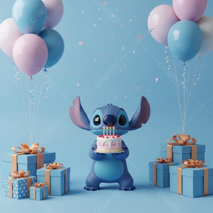 Foto Stitch Aniversário Bolo Balões Decoração Festa Infantil