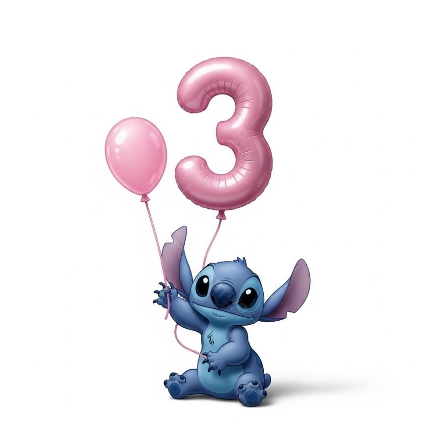 Stitch com Balão Número 3 Rosa Aniversário Infantil
