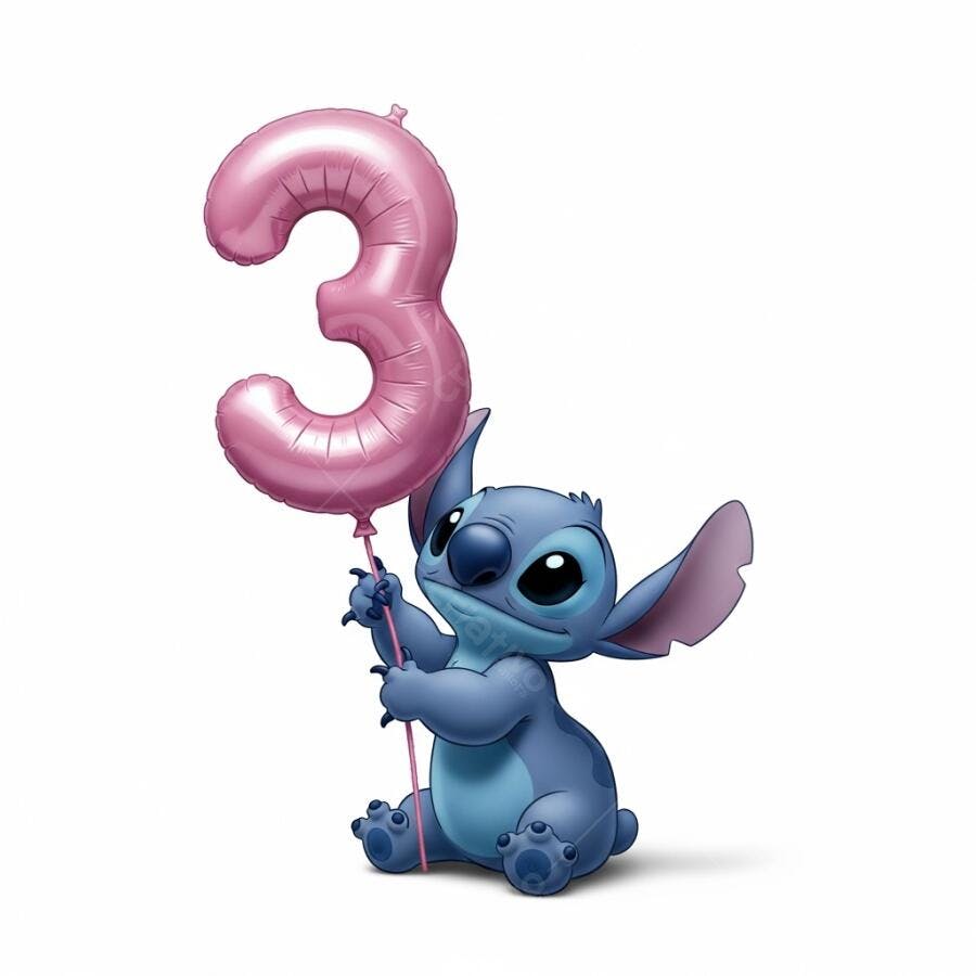 Stitch com Balão Número 3 Rosa Aniversário Infantil
