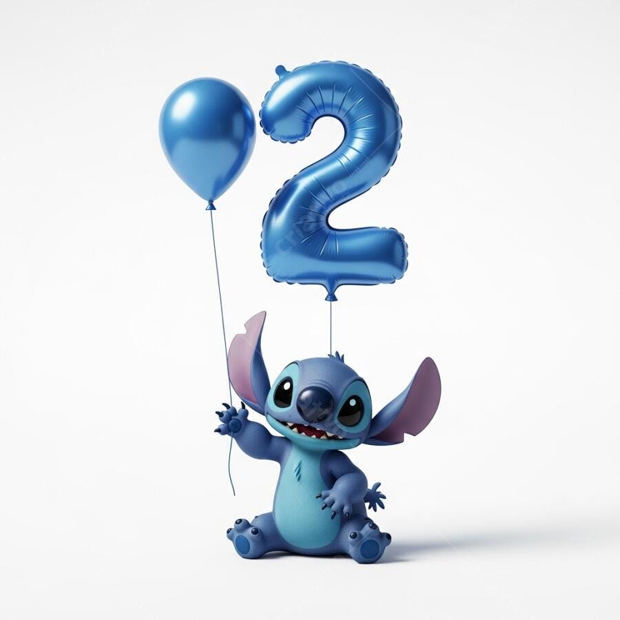 Stitch Personagem Aniversário 2 Anos Balões Azuis