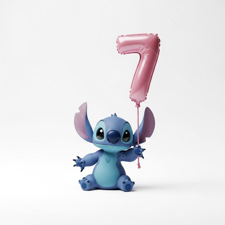 Stitch com Balão Número 7 Aniversário Infantil