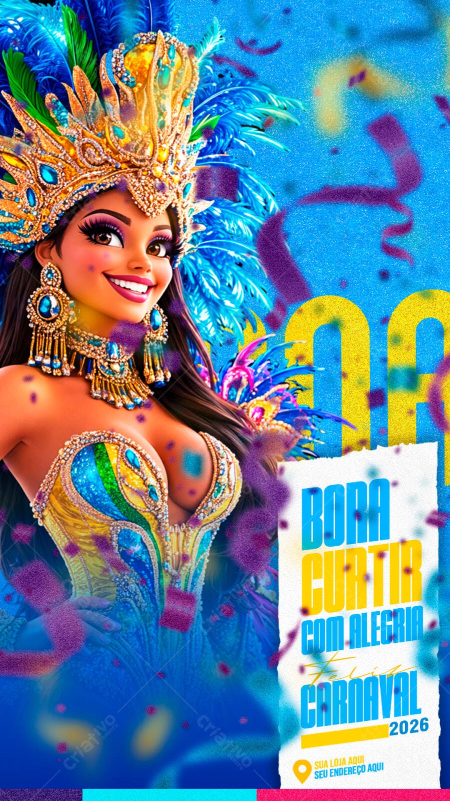 Flyer Carnaval Fevereiro 2026 Bloco de Rua PSD Editável
