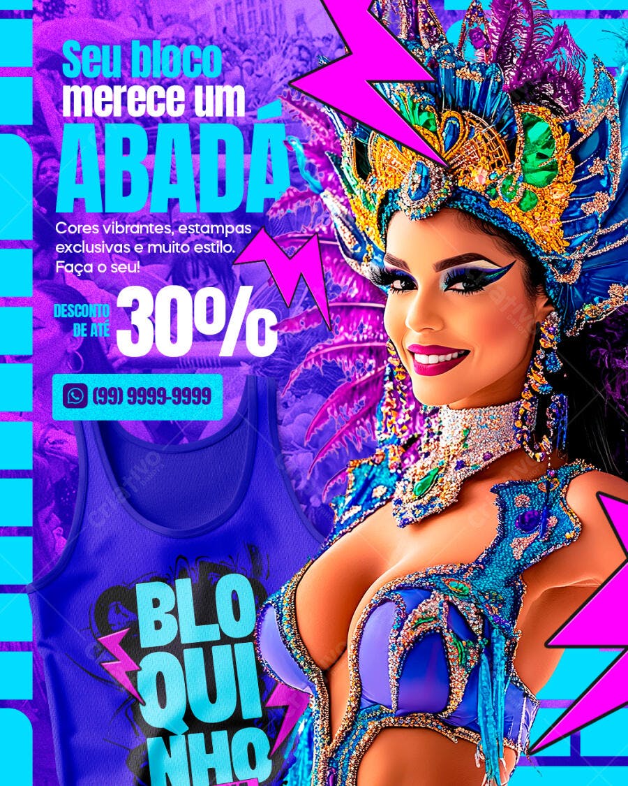 Post Instagram Carnaval Abadá Bloco PSD Editável