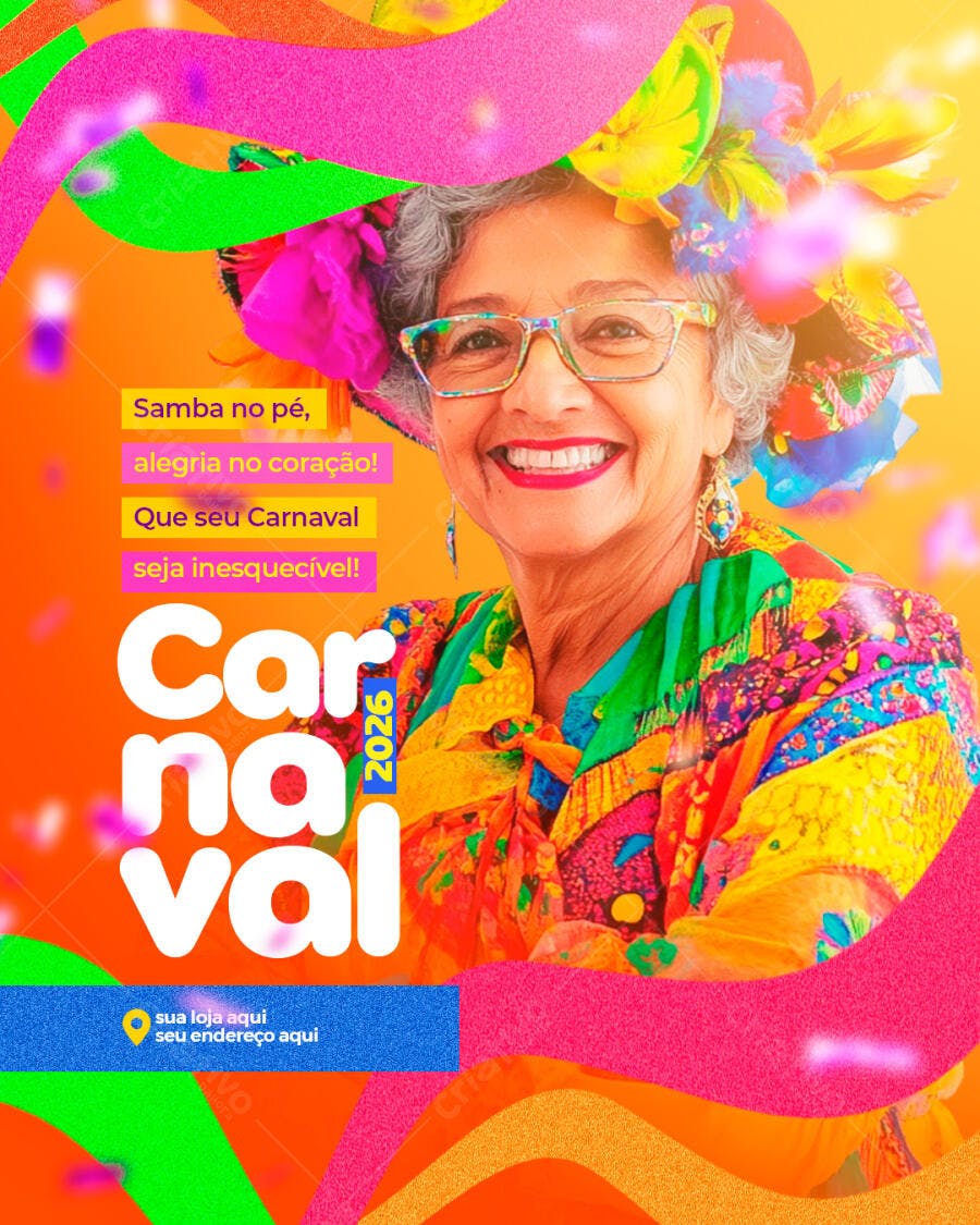 Post Instagram Carnaval Fevereiro 2026 PSD Editável