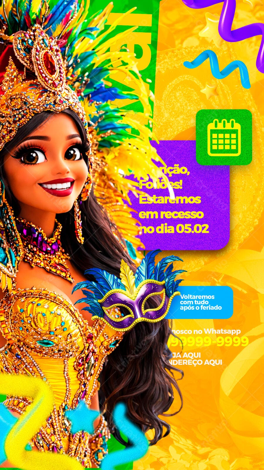 Story Instagram Carnaval Recesso Fevereiro PSD Editável