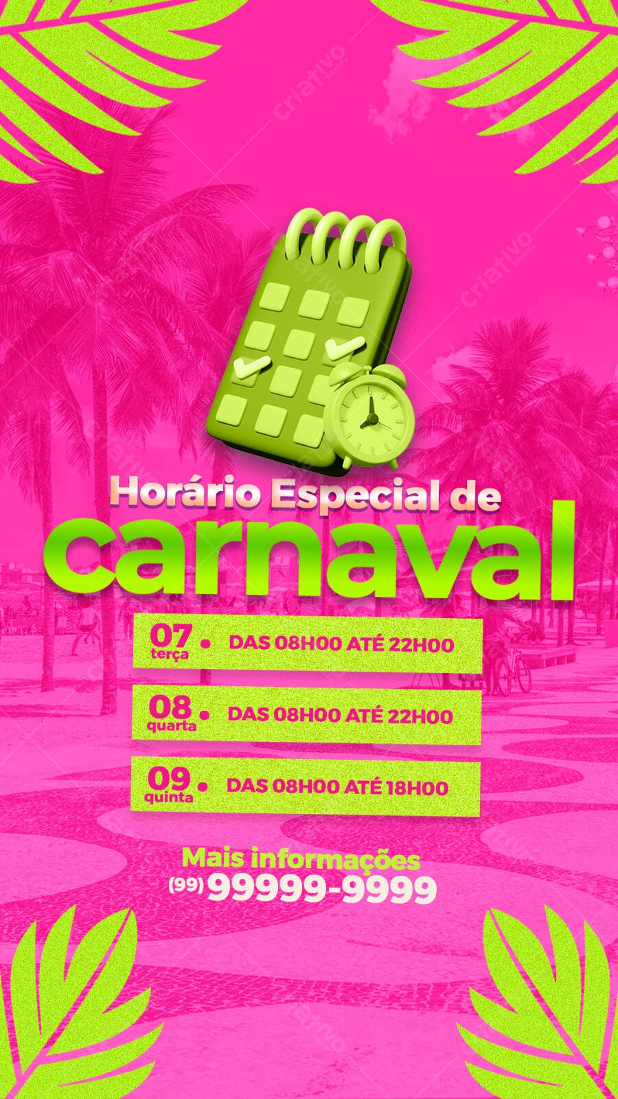 Story Instagram Horário Especial Carnaval Fevereiro PSD Editável