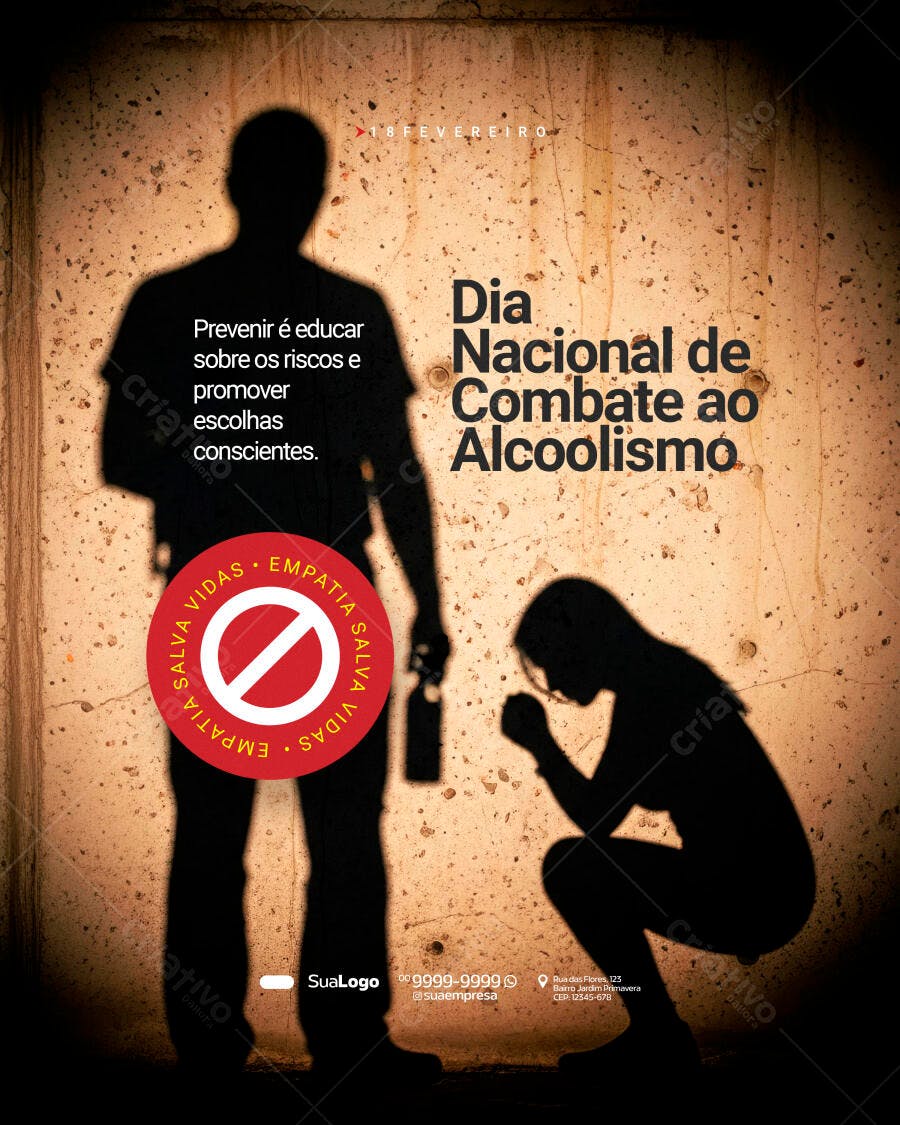 Flyer Dia Nacional Combate Alcoolismo PSD Editável