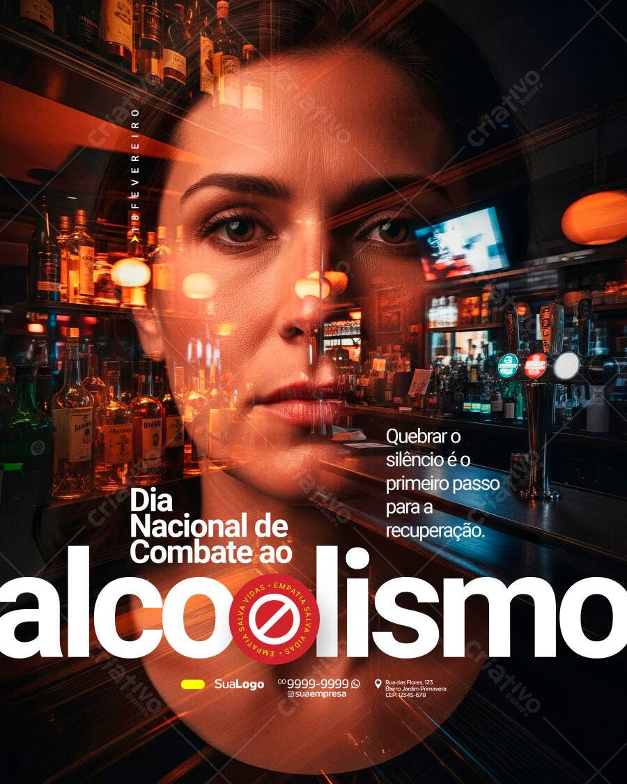 Flyer Dia Nacional Combate Alcoolismo Fevereiro PSD Editável