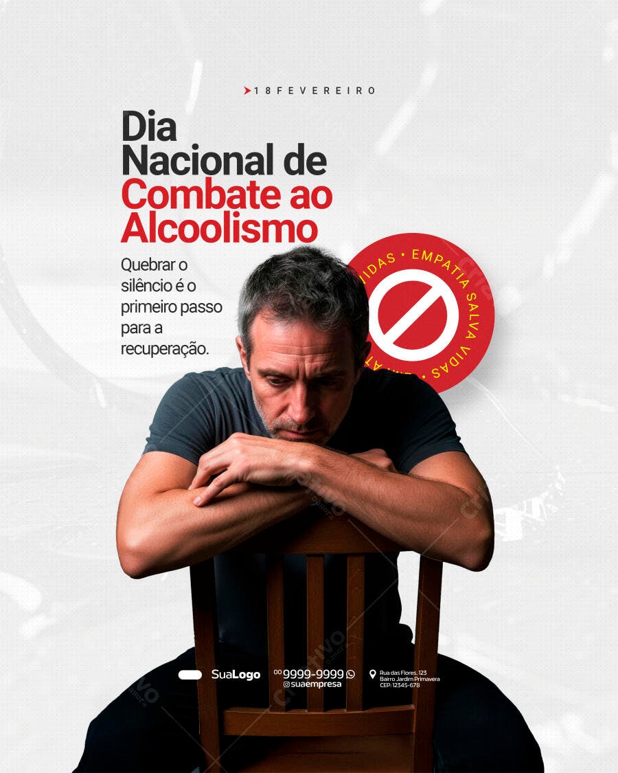 Post Dia Nacional Combate Alcoolismo 18 Fevereiro PSD Editável