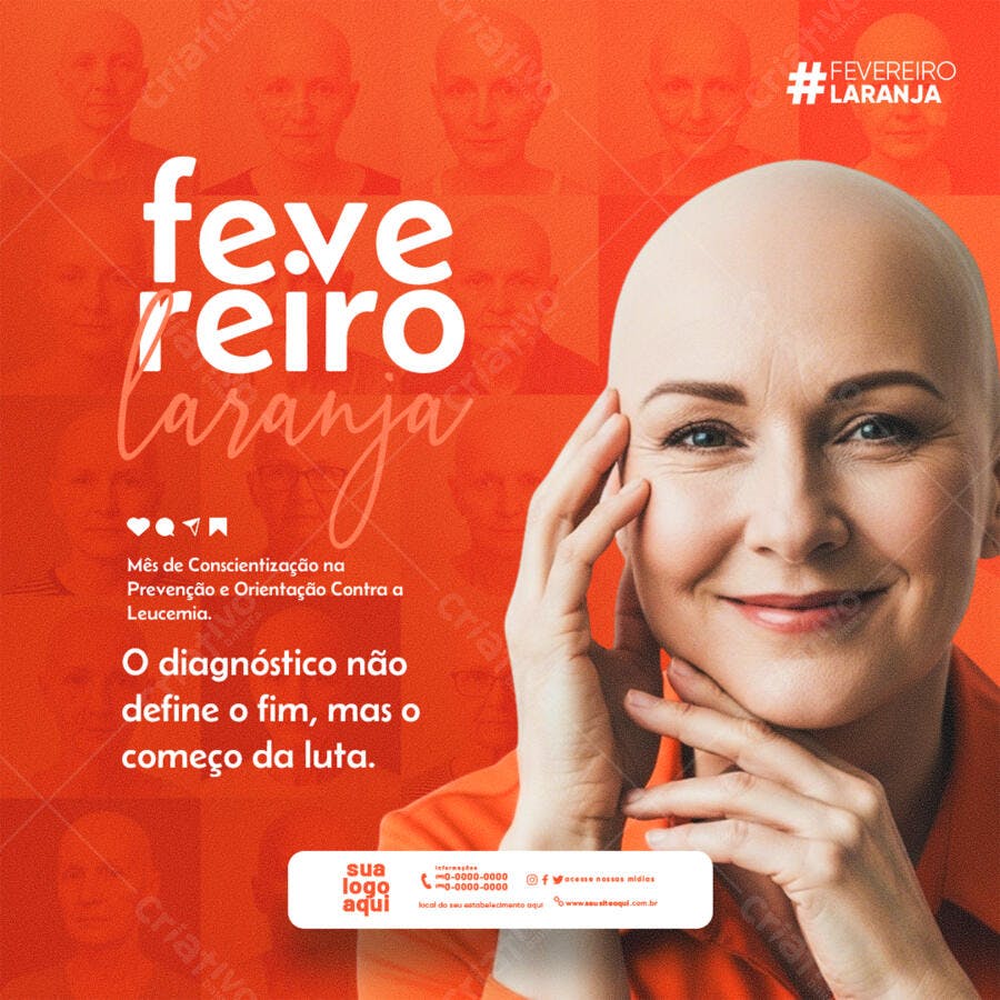 Post Instagram Fevereiro Laranja Conscientização Leucemia PSD Editável
