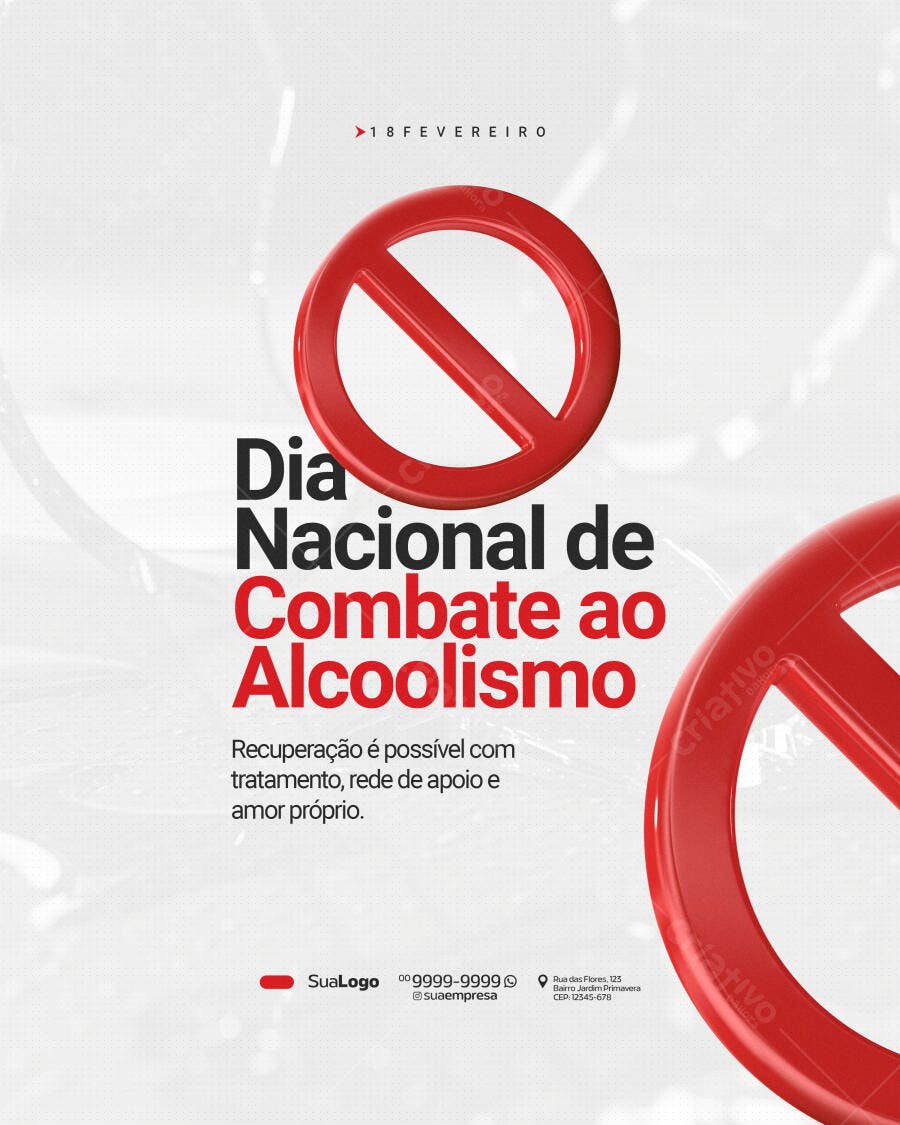 Post Instagram Dia Nacional Combate Alcoolismo PSD Editável