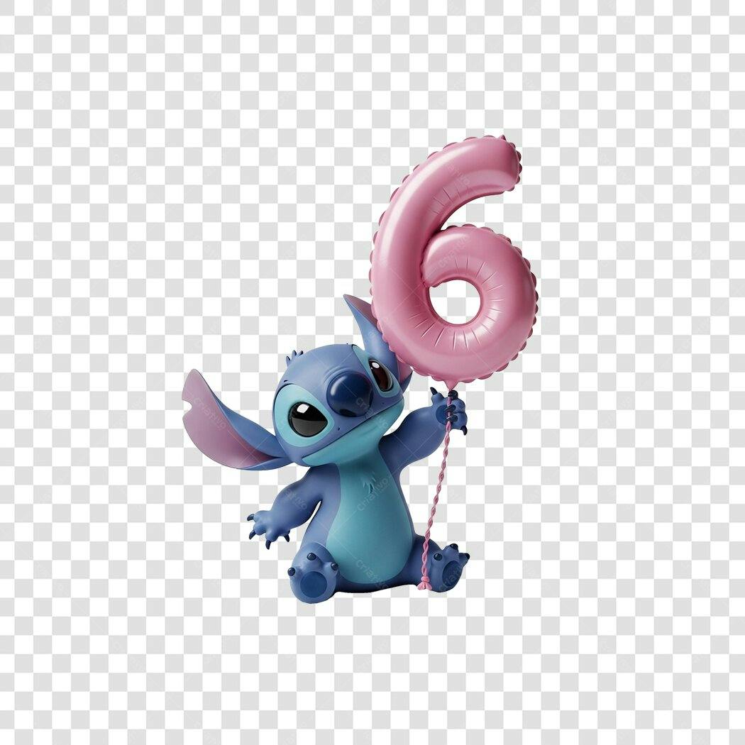 Personagem Ilustrado Stitch 6 Anos Balão Rosa PNG Fundo Transparente