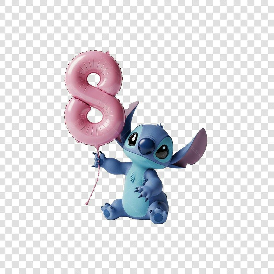 Personagem Ilustrado Stitch Balão Número 8 Aniversário PNG Fundo Transparente