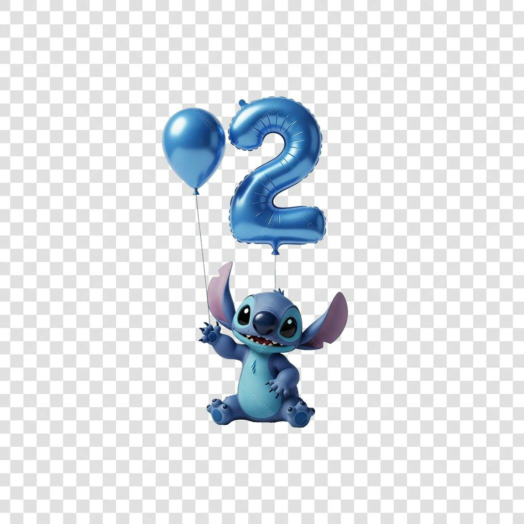 Personagem Ilustrado Stitch Balão Número 2 PNG Fundo Transparente