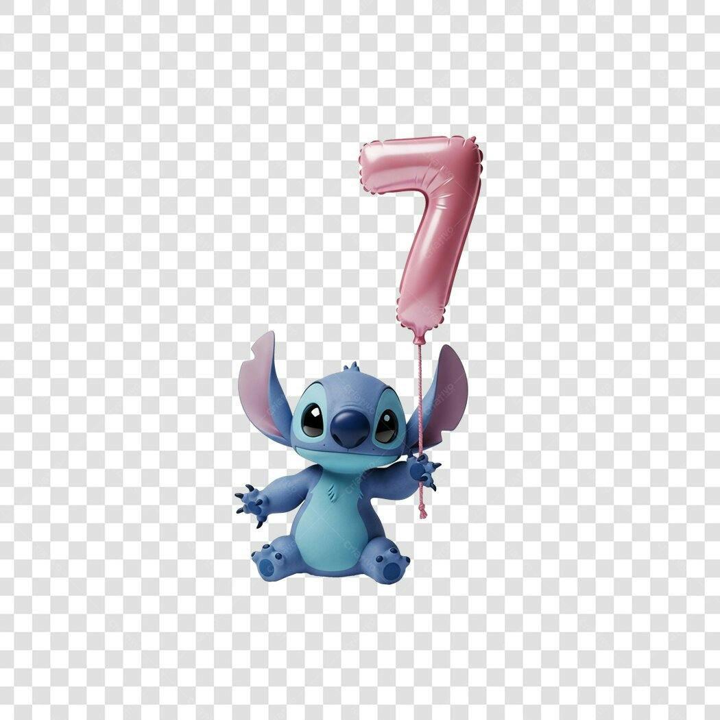 Personagem Ilustrado Stitch Balão Número 7 PNG Fundo Transparente