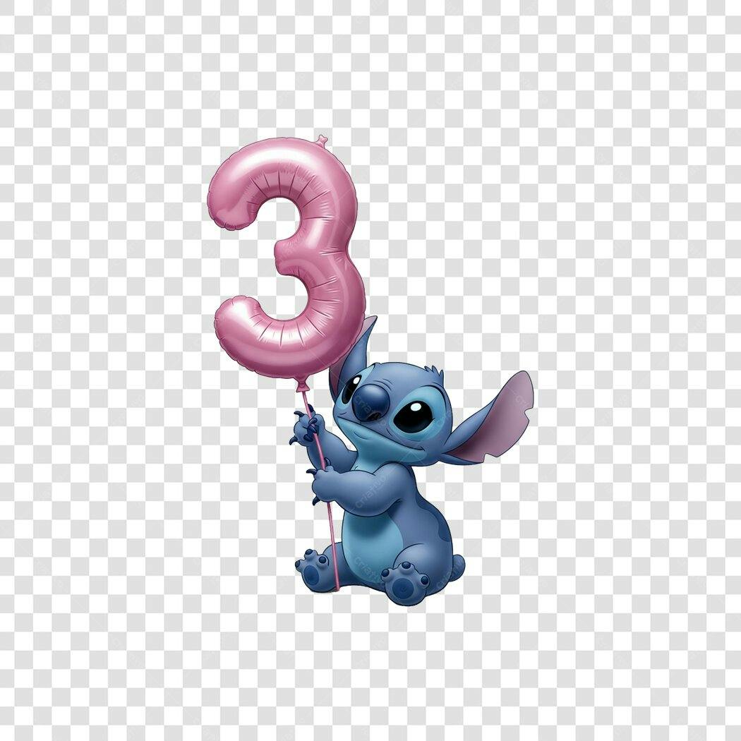 Personagem Ilustrado Stitch Balão Número 3 PNG Fundo Transparente