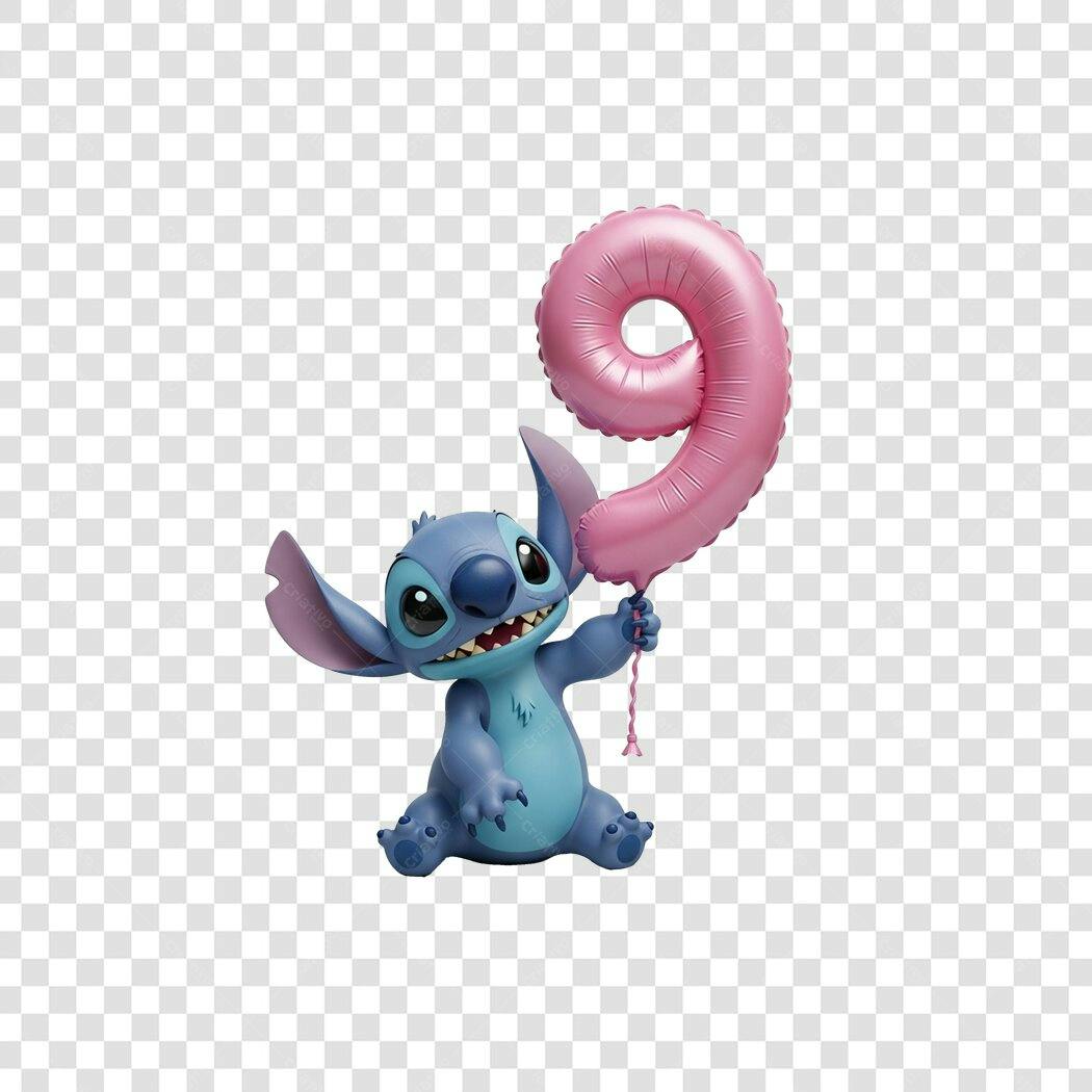 Personagem Ilustrado Stitch Balão Número 9 PNG Fundo Transparente