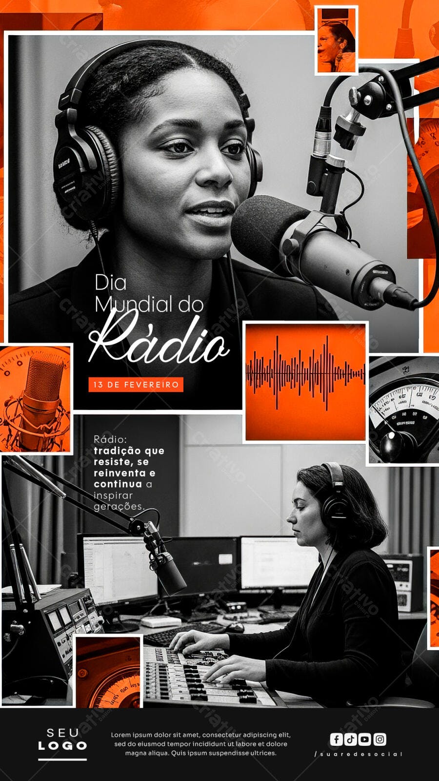 Post Instagram Dia Mundial do Rádio 13 de Fevereiro PSD Editável
