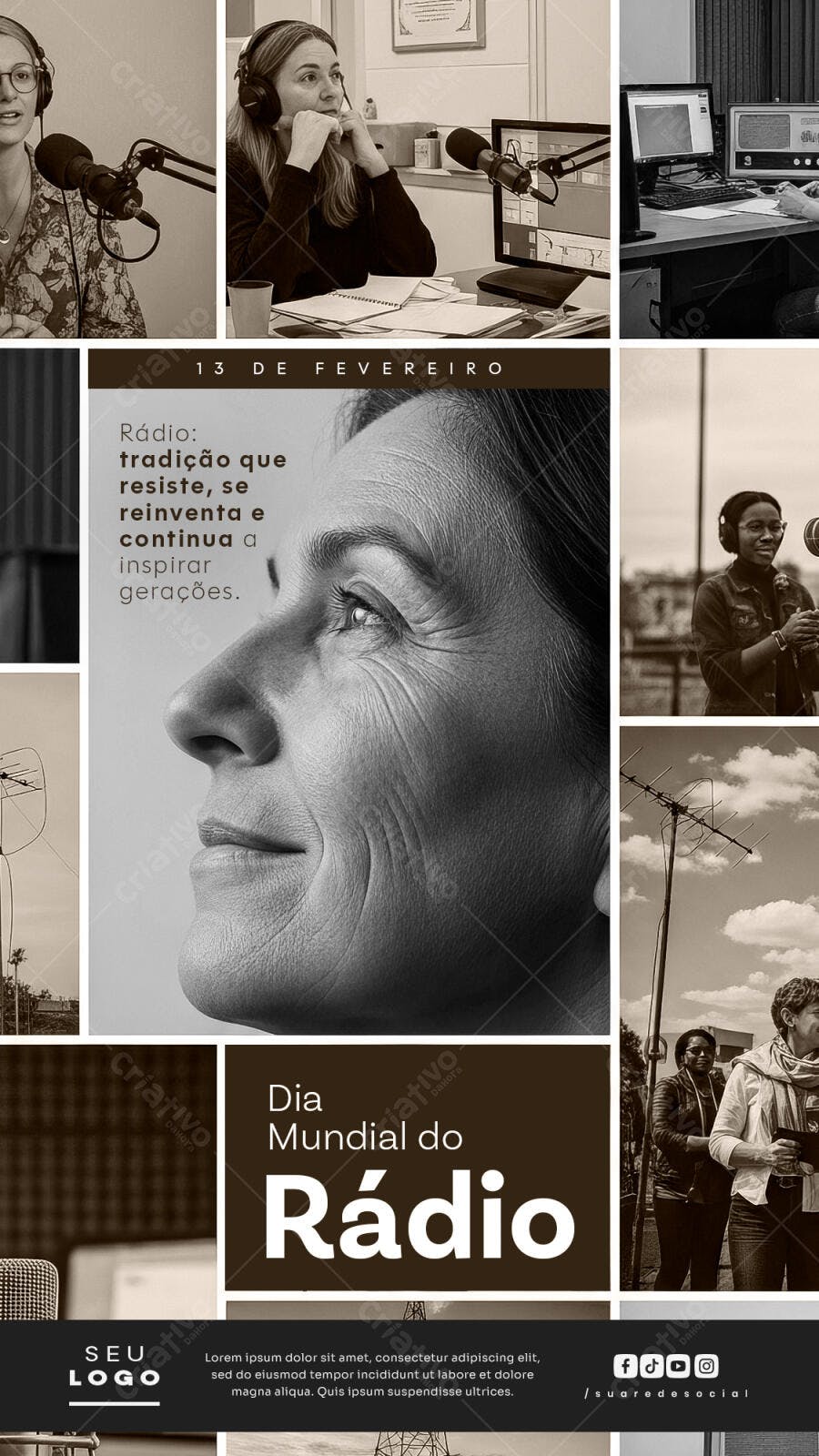 Post Instagram Dia Mundial do Rádio 13 de Fevereiro PSD Editável
