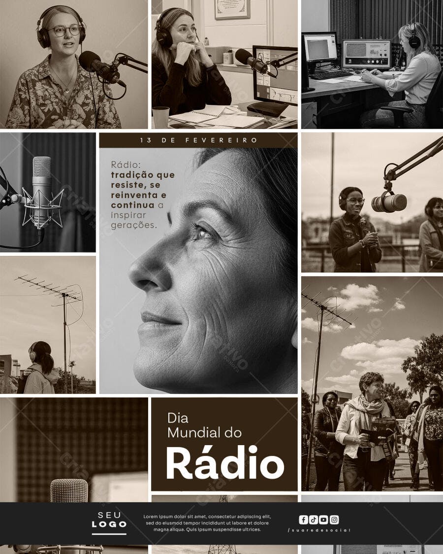 Post Instagram Dia Mundial do Rádio 13 de Fevereiro PSD Editável