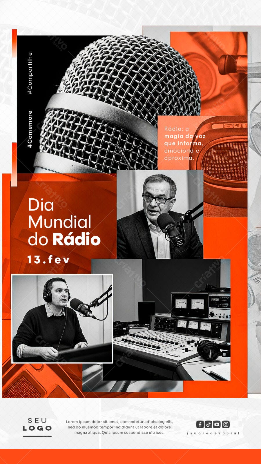 Post Instagram Dia Mundial do Rádio 13 Fev PSD Editável
