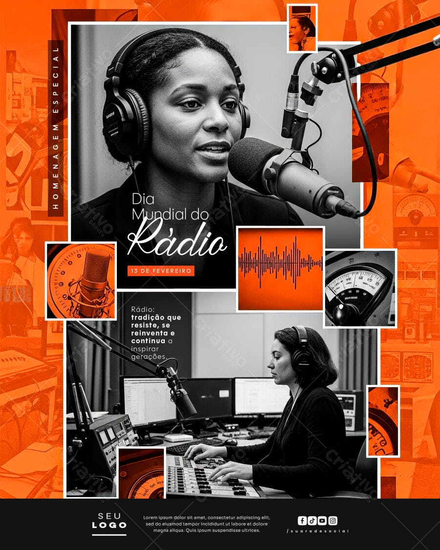 Post Dia Mundial do Rádio Fevereiro PSD Editável