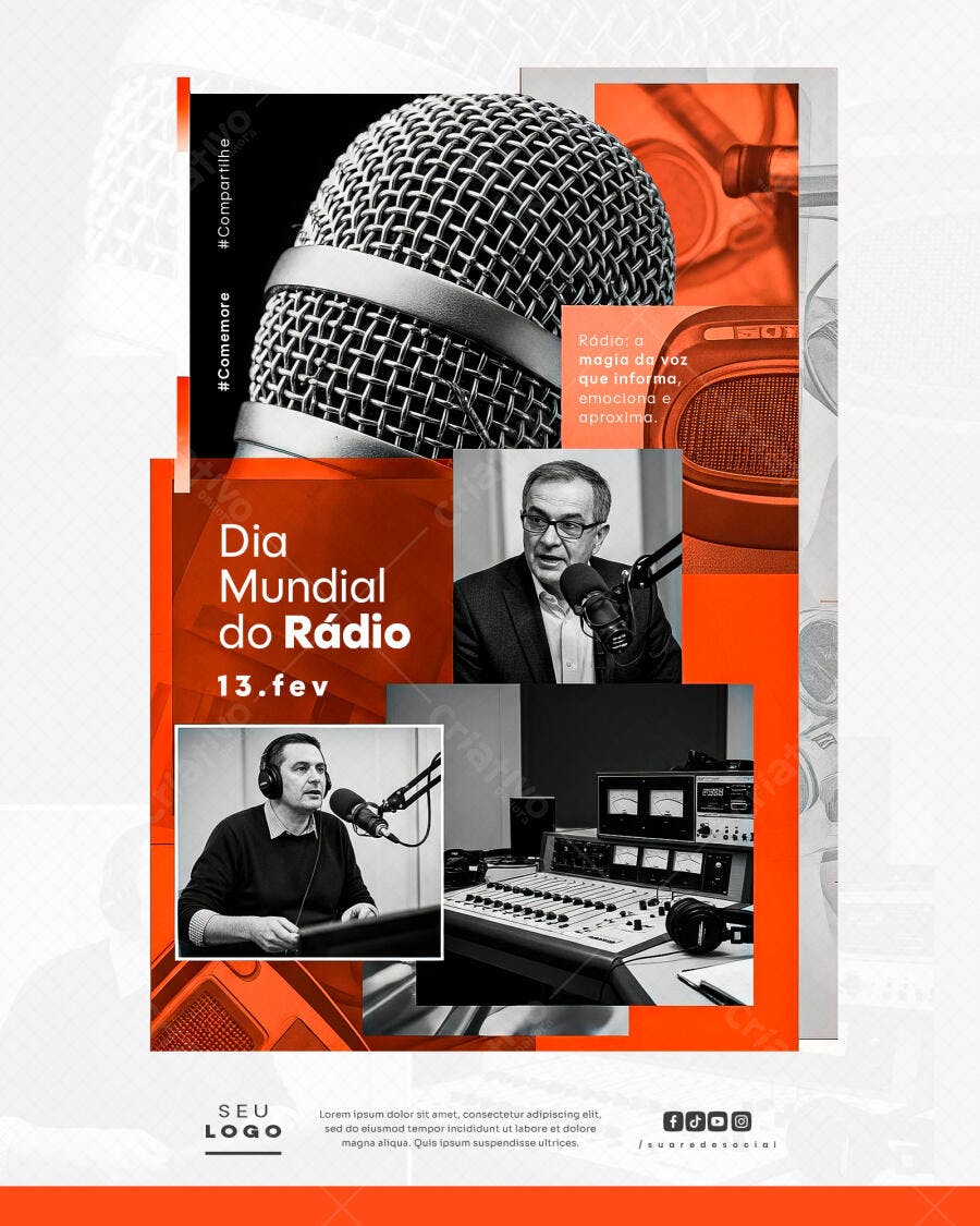 Flyer Dia Mundial do Rádio 13 de Fevereiro PSD Editável