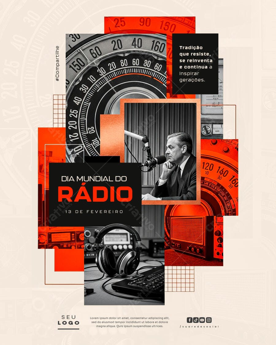 Post Dia Mundial do Rádio 13 de Fevereiro PSD Editável