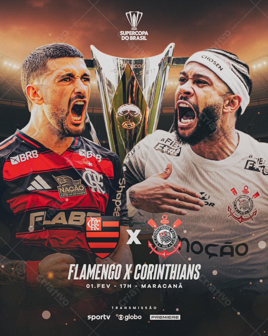 Post Supercopa do Brasil Flamengo x Corinthians PSD Editável