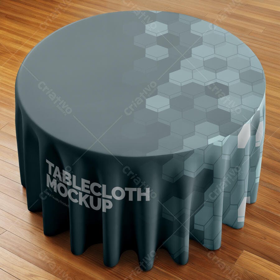 Mockup Toalha de Mesa Redonda Vista Superior Editável