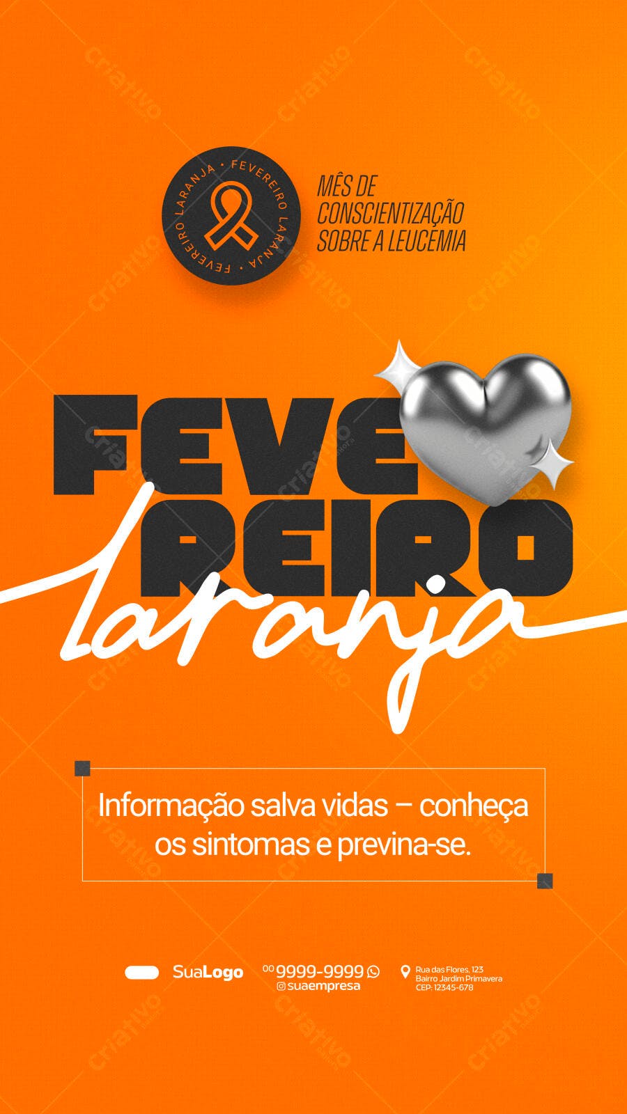 Story Fevereiro Laranja Conscientização Leucemia PSD Editável