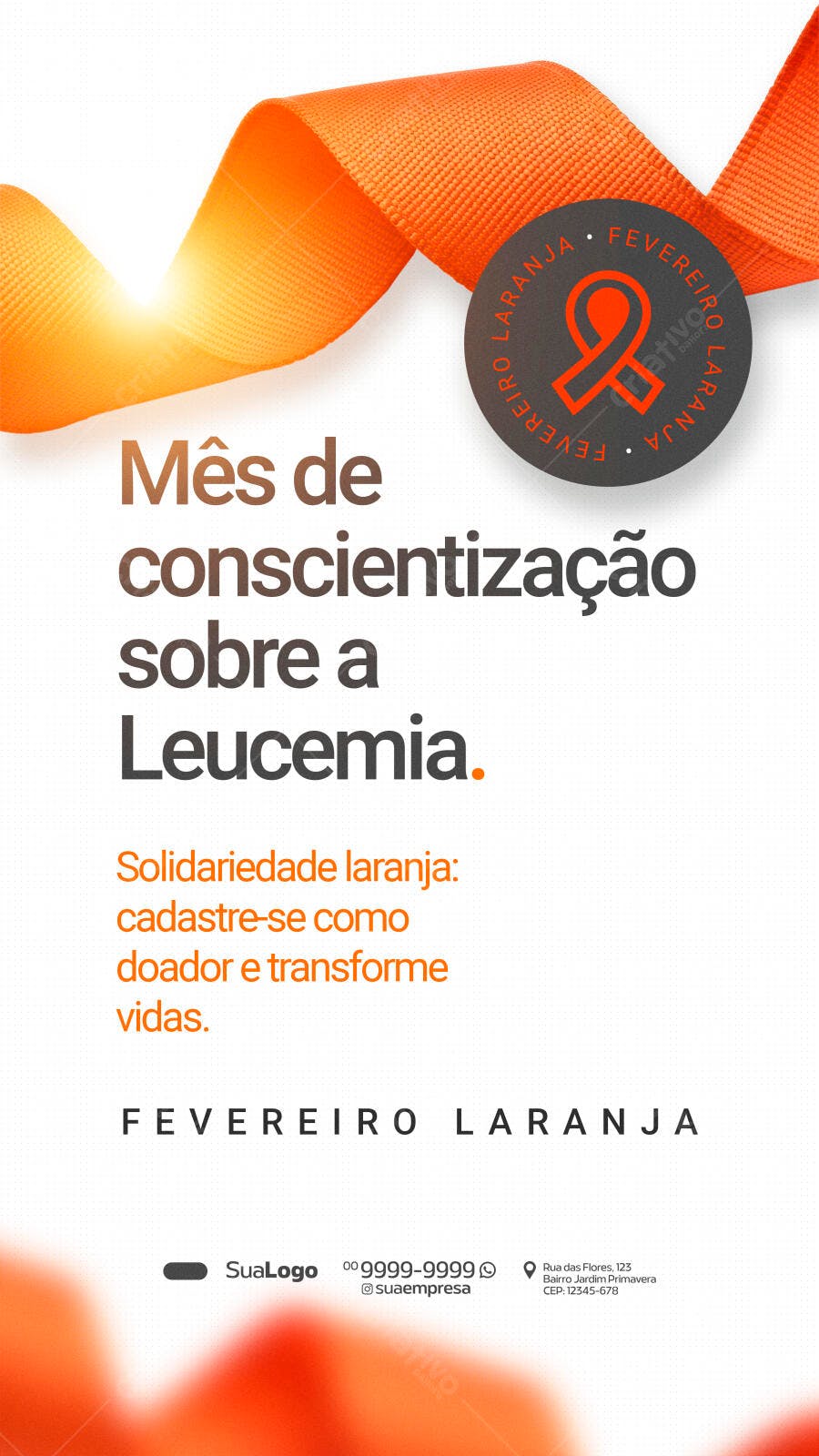 Post Instagram Fevereiro Laranja Leucemia PSD Editável