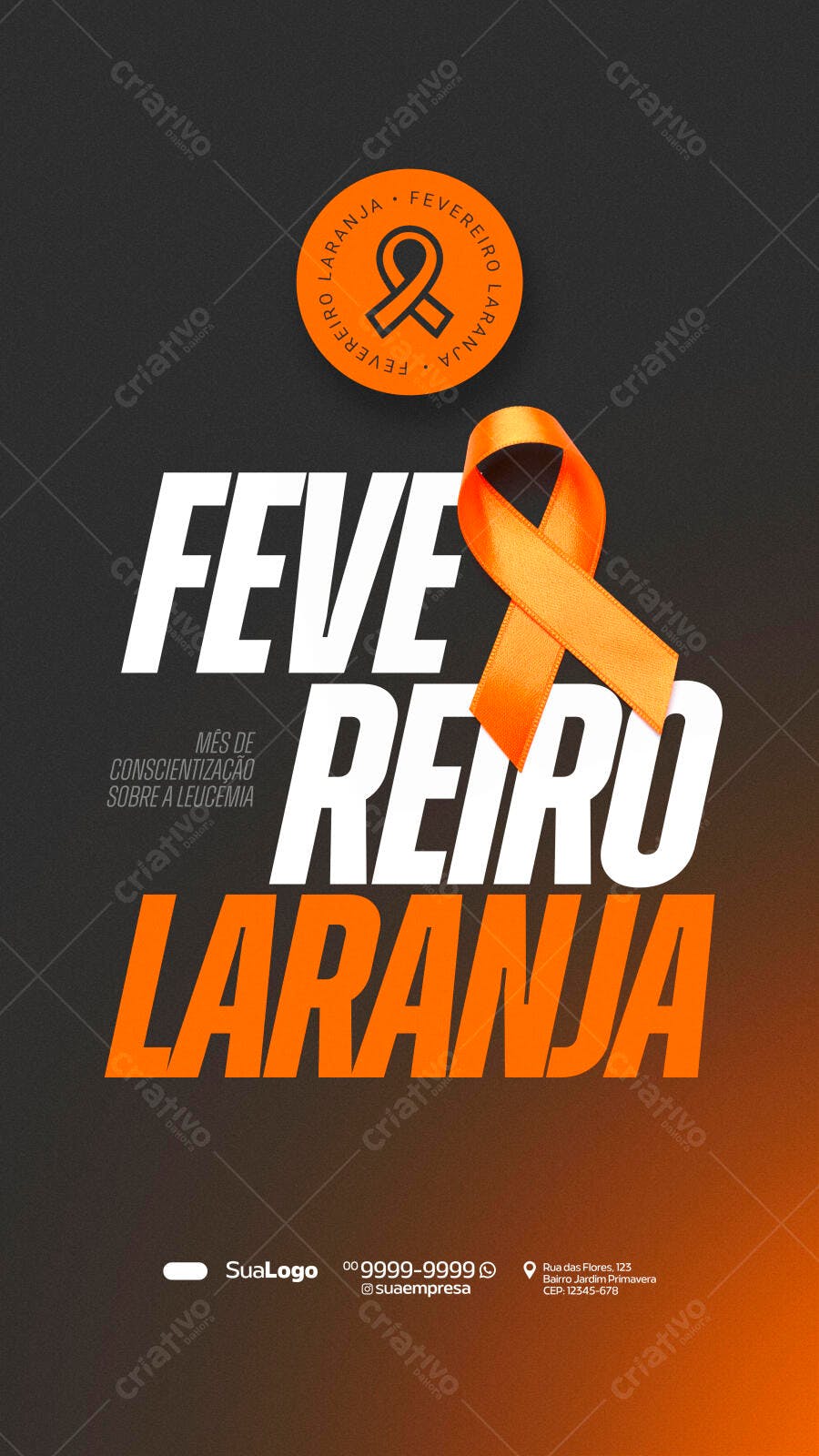 Post Fevereiro Laranja Conscientização Leucemia PSD Editável
