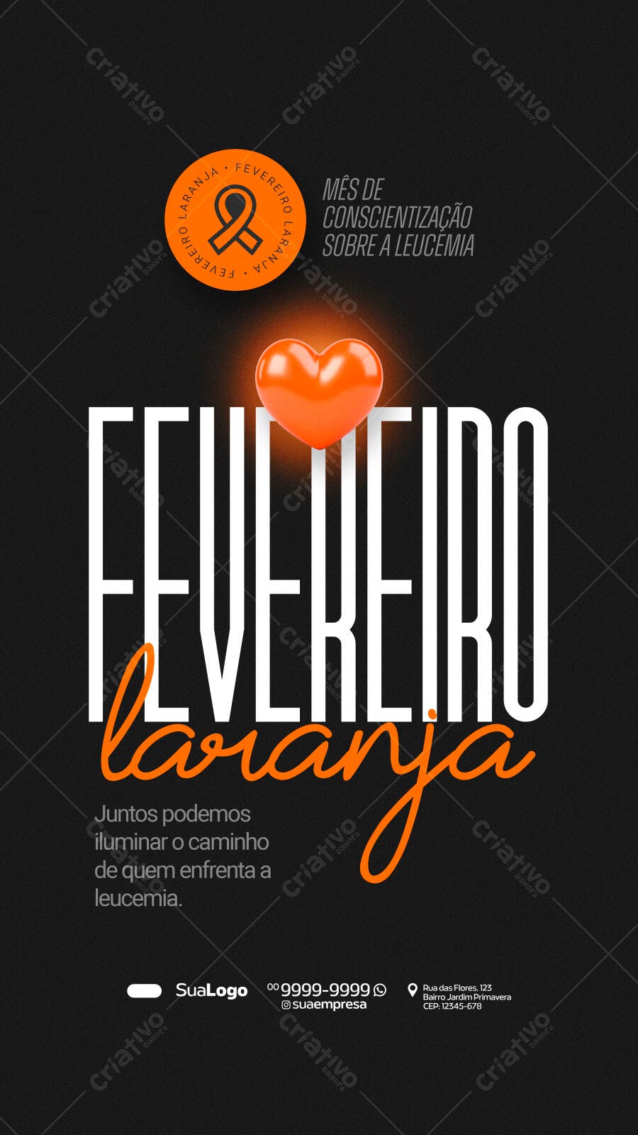 Story Fevereiro Laranja Conscientização Leucemia PSD Editável