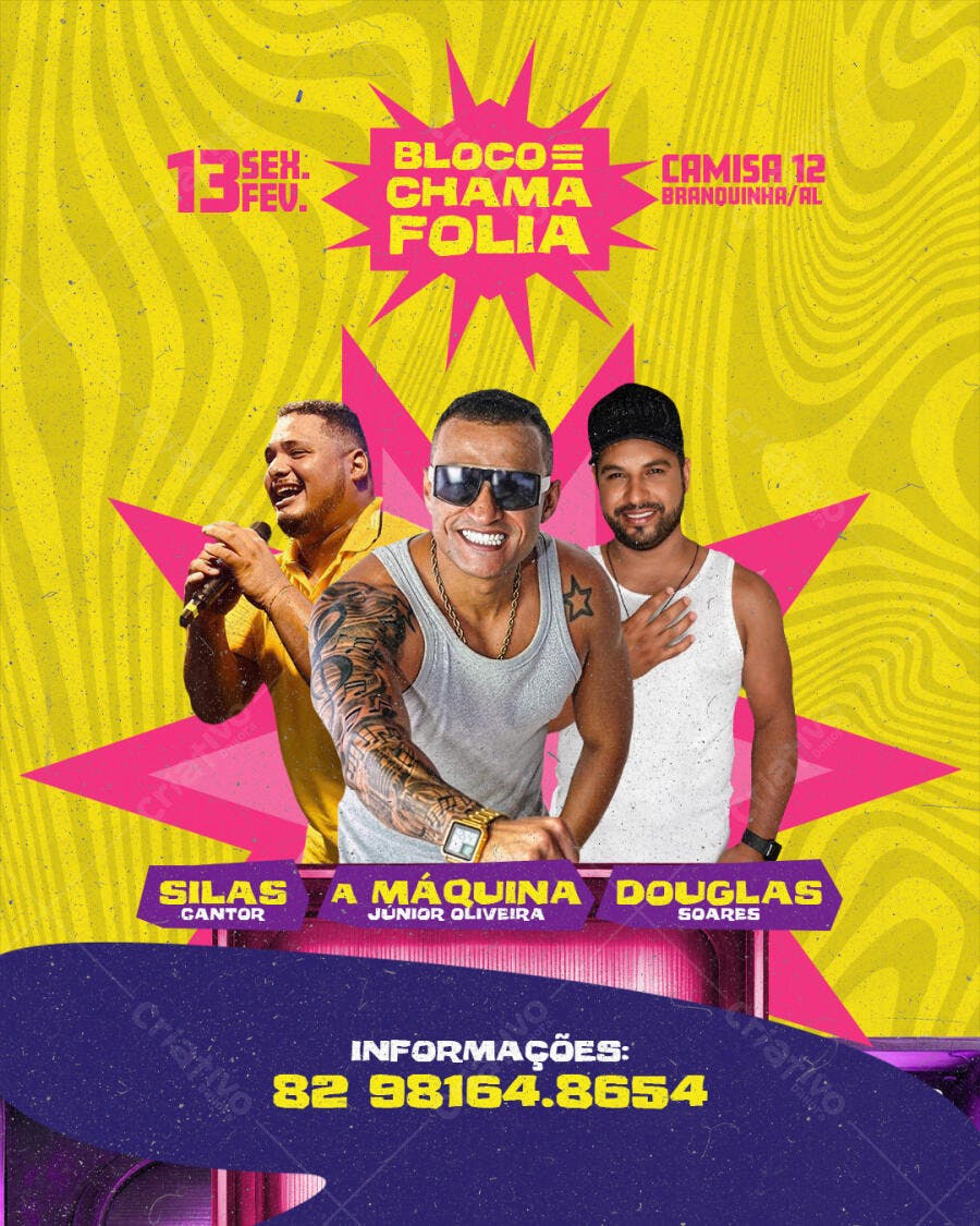 Flyer Carnaval Bloco Cháma Folia 13 Fev PSD Editável