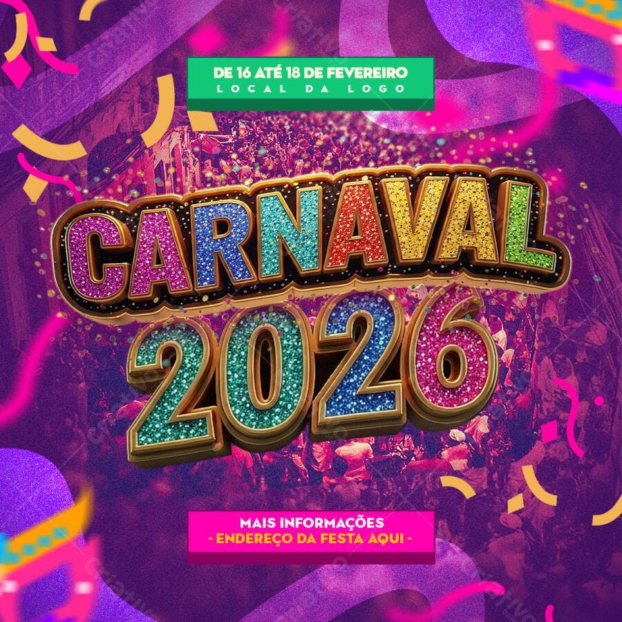 Carnaval 2026 Post Instagram PSD Editável