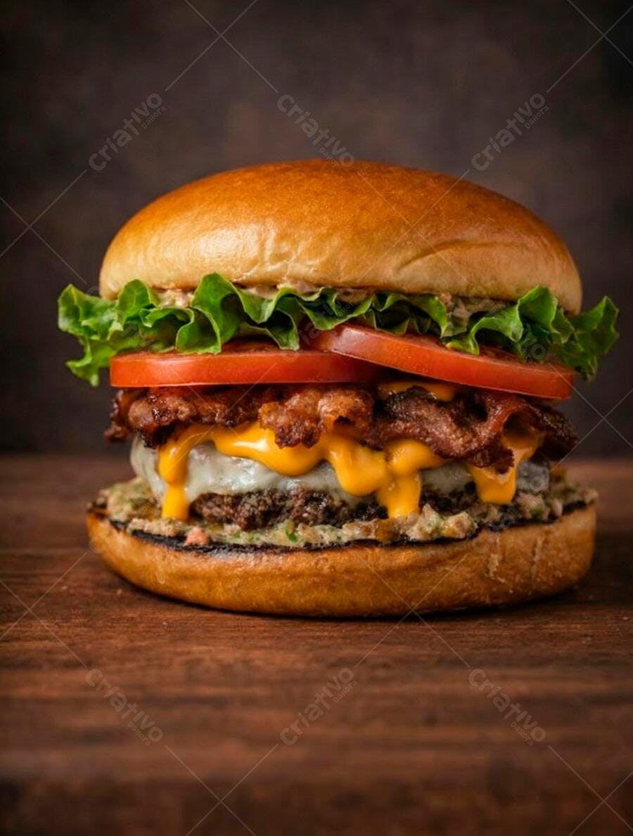 Foto Hambúrguer Artesanal Queijo Bacon Fundo Escuro Madeira