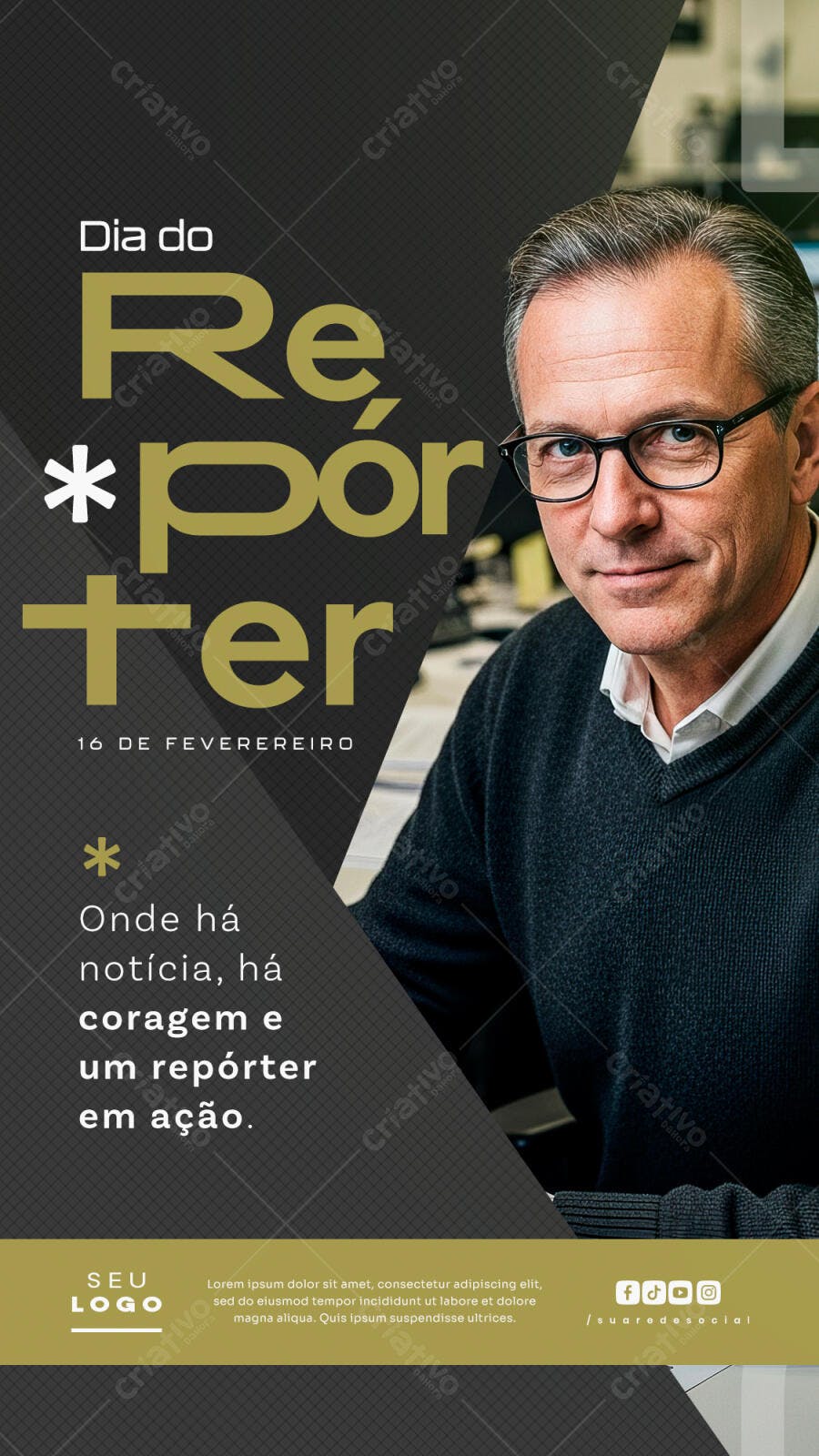 Story Instagram Dia do Repórter 16 de Fevereiro PSD Editável