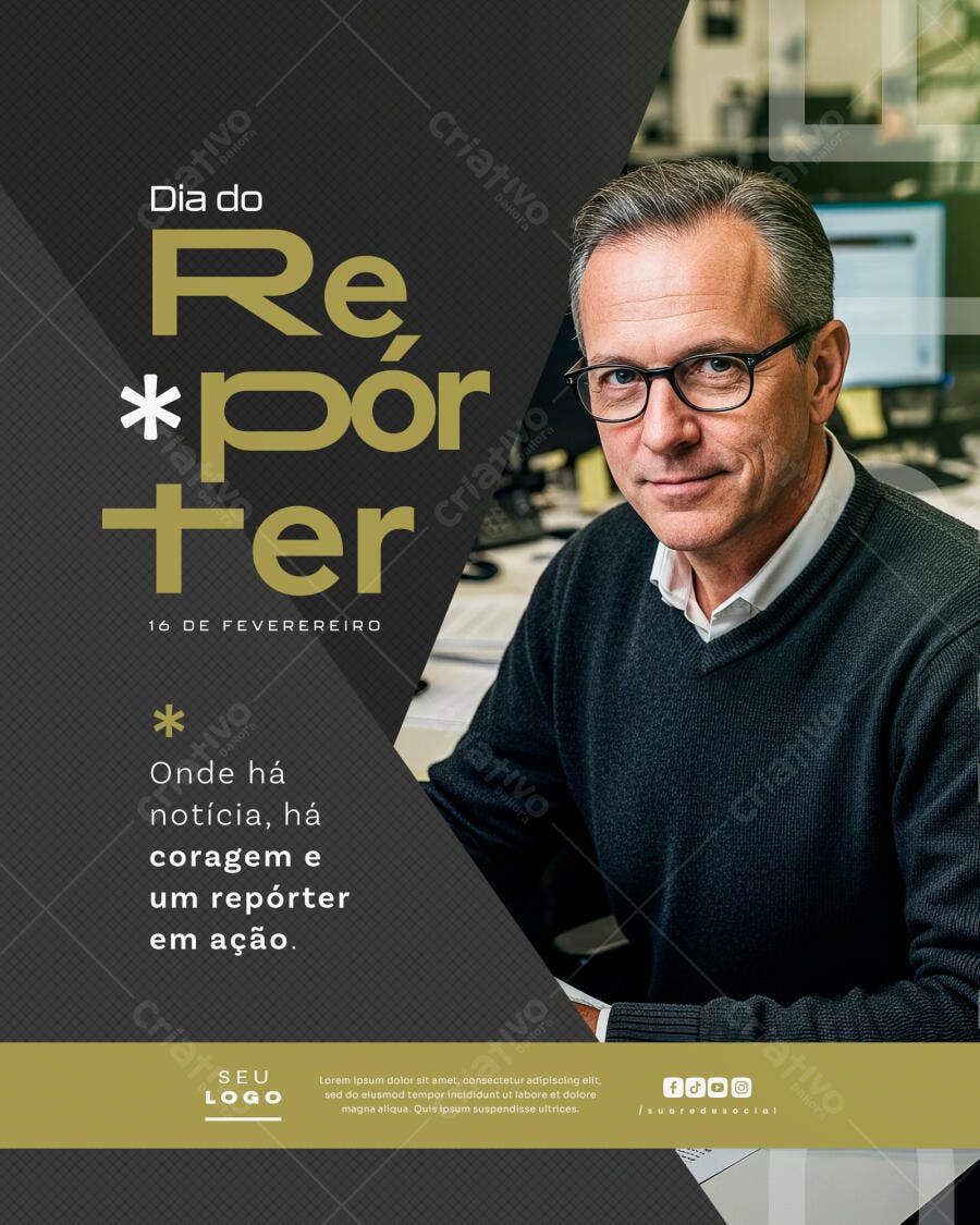 Post Instagram Dia do Repórter 16 de Fevereiro PSD Editável