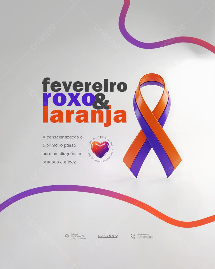 Post Fevereiro Roxo Laranja Conscientização PSD Editável