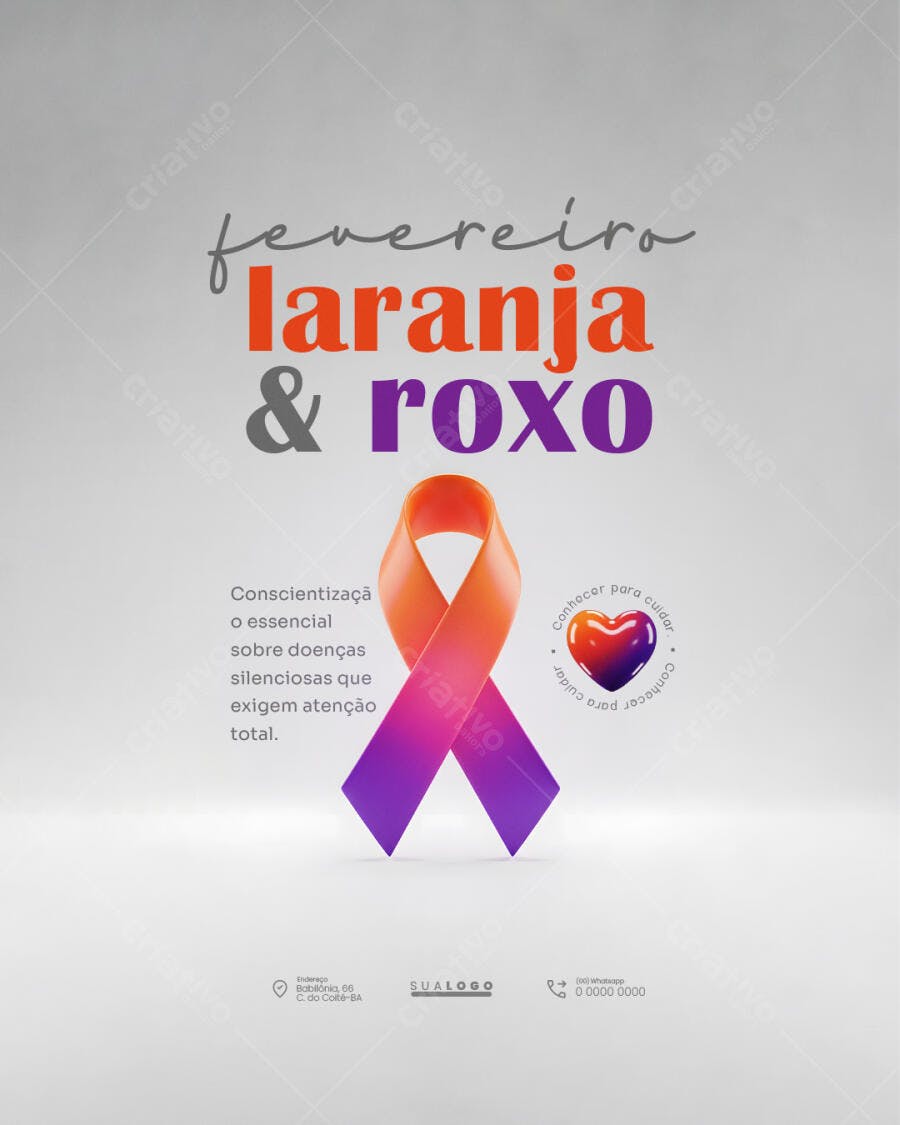 Post Instagram Fevereiro Laranja Roxo Conscientização PSD Editável