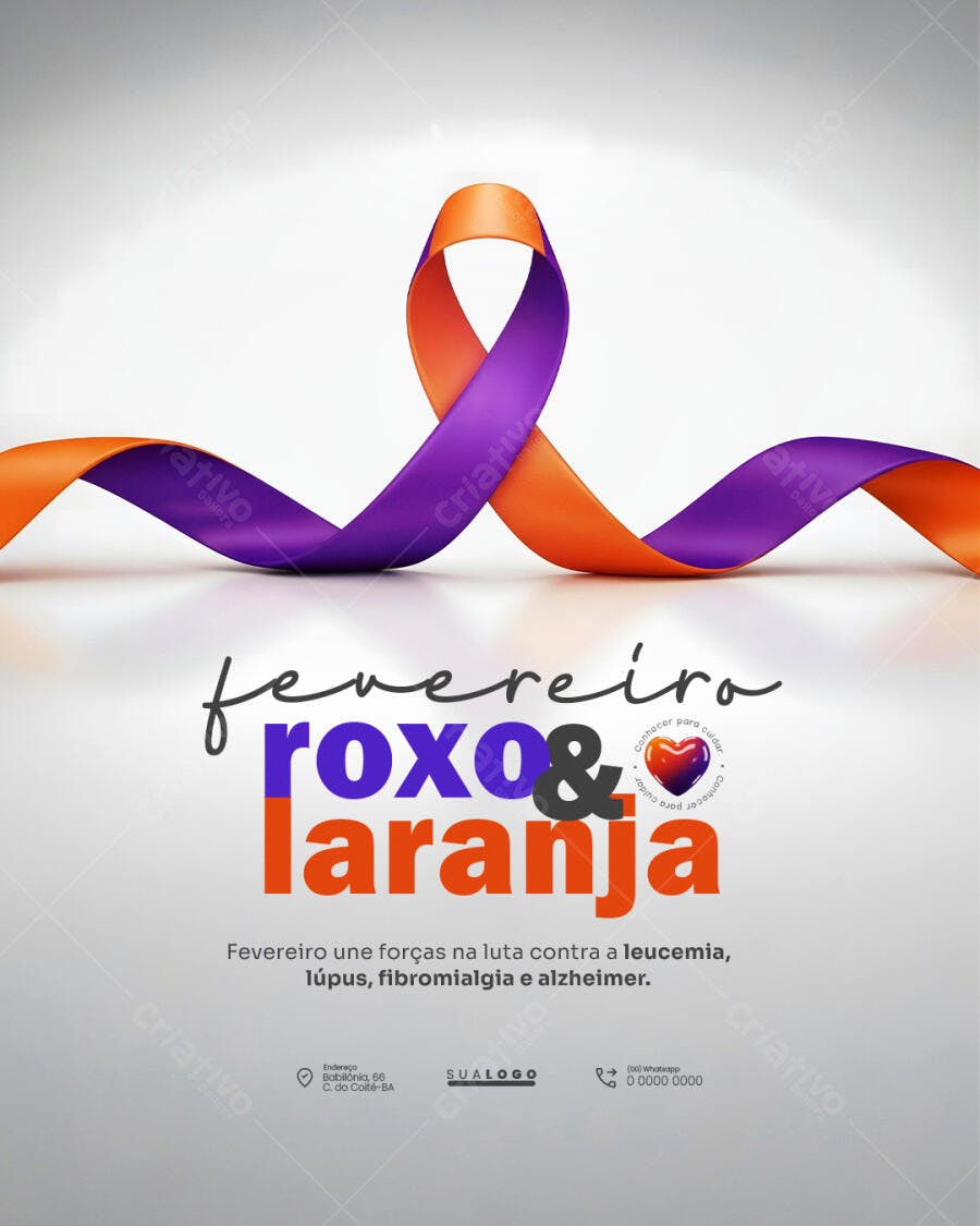 Post Fevereiro Roxo Laranja Conscientização PSD Editável