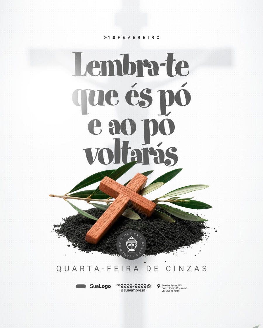 Post Quarta-feira de Cinzas Religioso PSD Editável