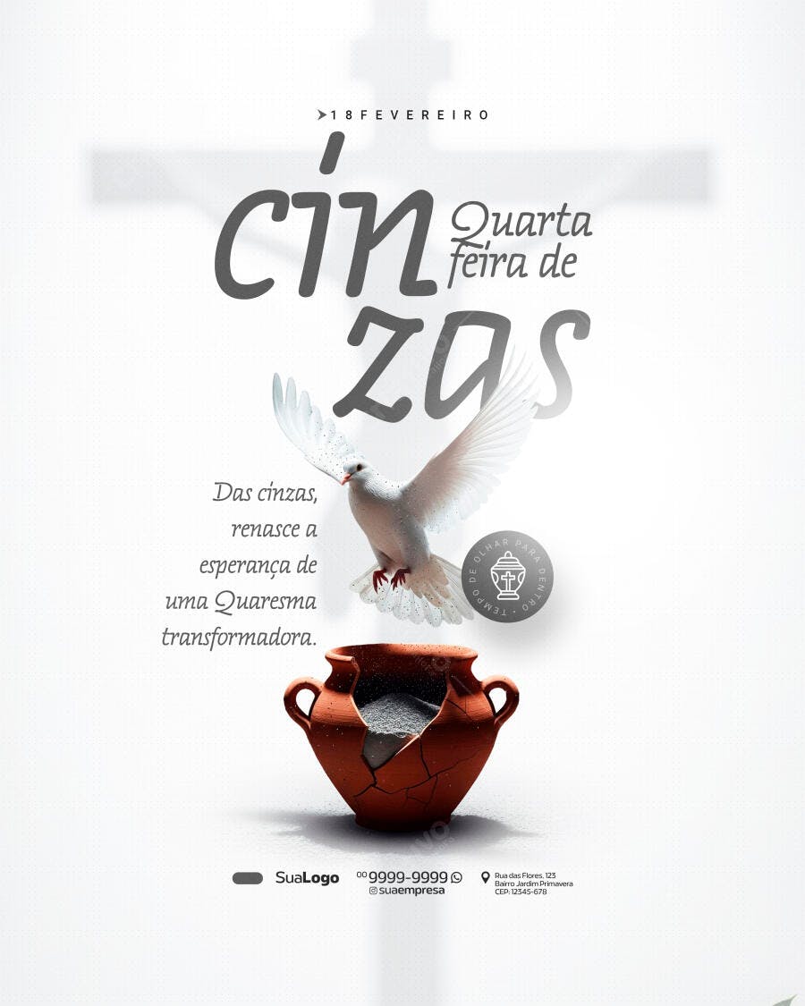 Post Quarta-feira de Cinzas Quaresma PSD Editável
