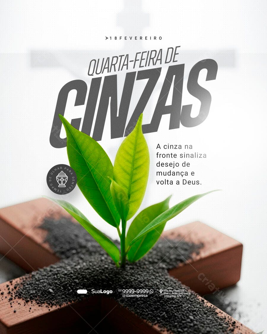 Post Quarta-feira de Cinzas Religioso PSD Editável