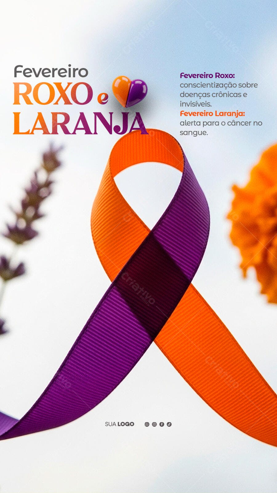 Story Instagram Fevereiro Roxo Laranja Saúde PSD Editável