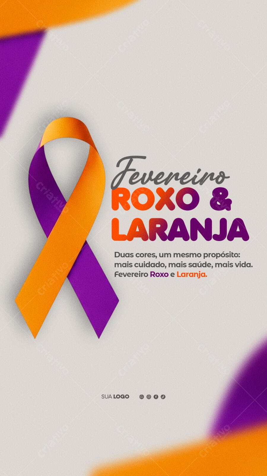 Story Instagram Fevereiro Roxo Laranja Saúde PSD Editável