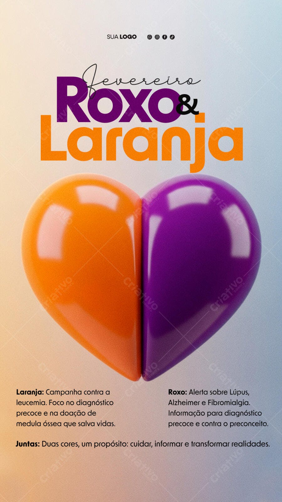 Story Fevereiro Roxo Laranja Campanha Saúde PSD Editável