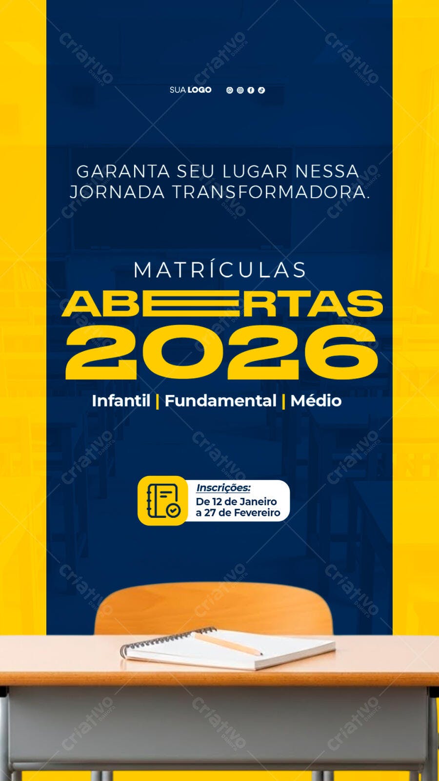 Story Instagram Matrículas Abertas Escola 2026 PSD Editável