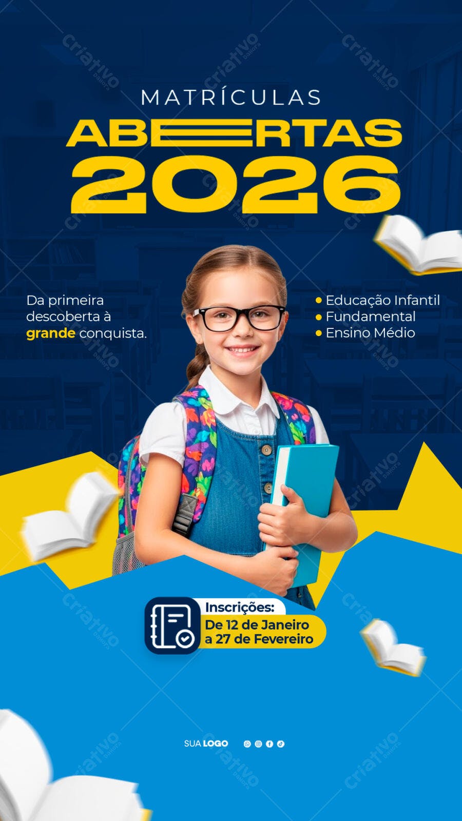 Post Instagram Matrículas Abertas Escola 2026 PSD Editável